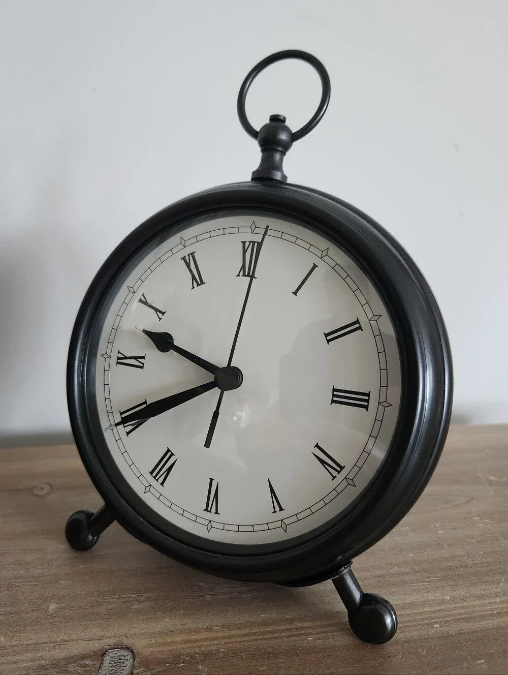 Pottery Barn Black Metal Tabletop Clock Roman Numerals Vintage Style Decor
